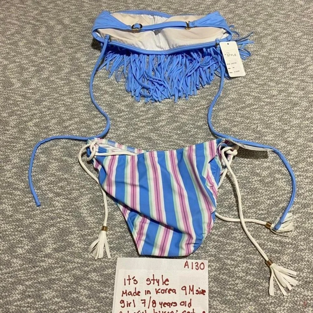 Coloured‎ bikini set top/bottoms Made in Korea 9M=girl 7-8 years old. SKU-A130